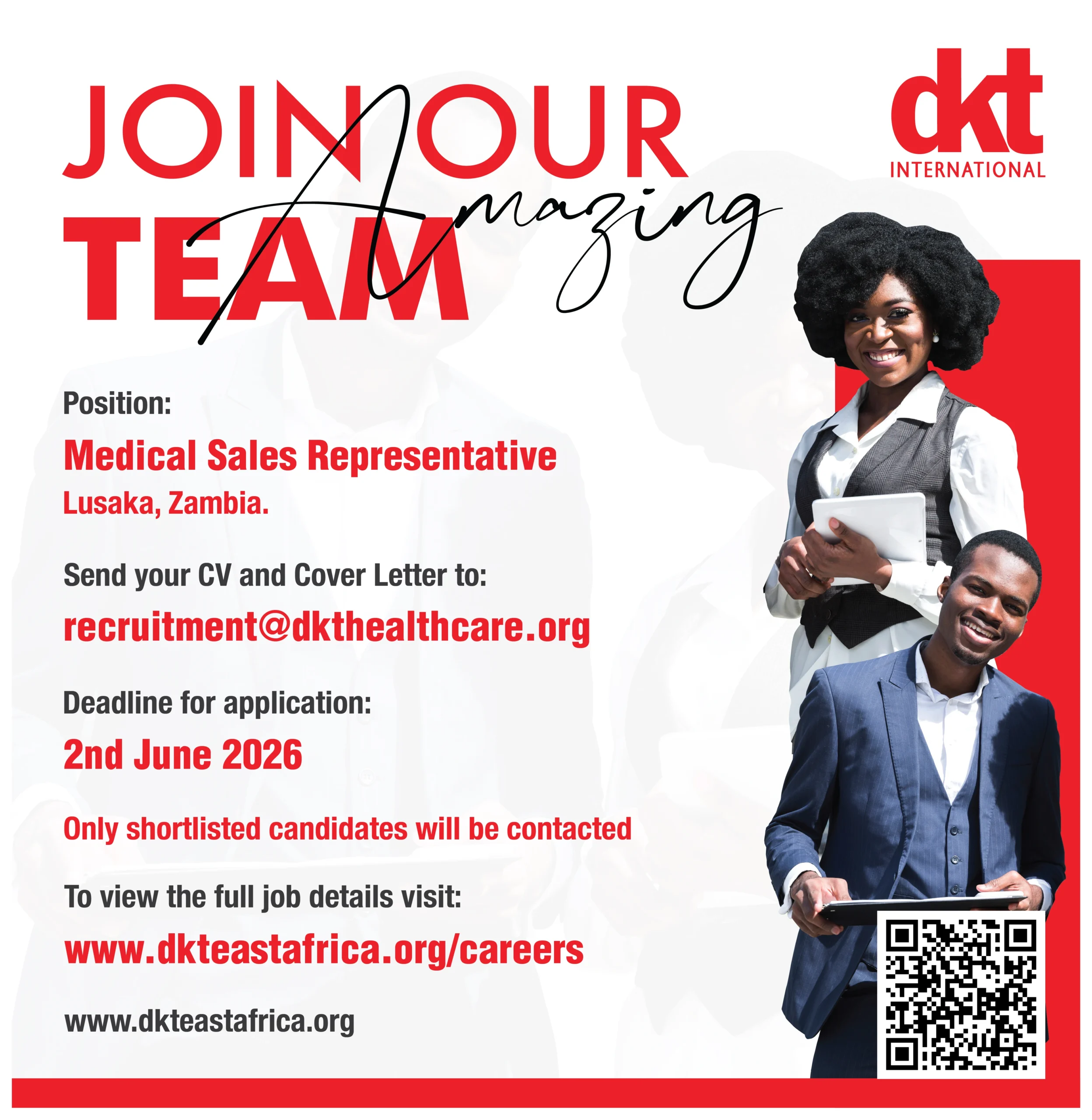 DKT International - Medical Sales Representative Lusaka Zambia 2026 - Job Ad